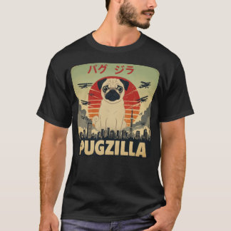 Camiseta Pugzilla Retro Kaiju Pug Perro Monstruo Gigante Di