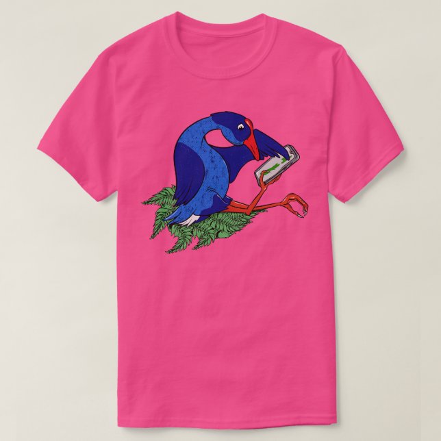 Camiseta Pukeko usando teléfono móvil (Diseño del anverso)
