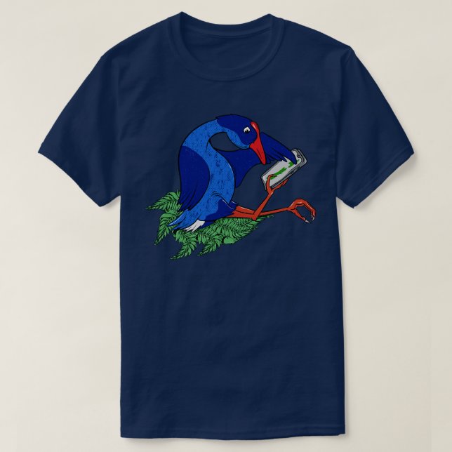 Camiseta Pukeko usando teléfono móvil (Diseño del anverso)