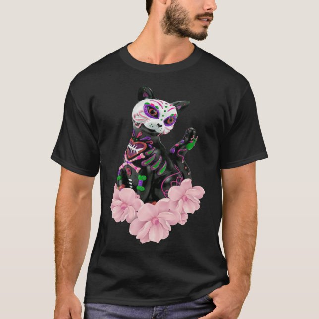 Camiseta Pullo De Flores Rosa De Gato De Azúcar Muerto (Anverso)