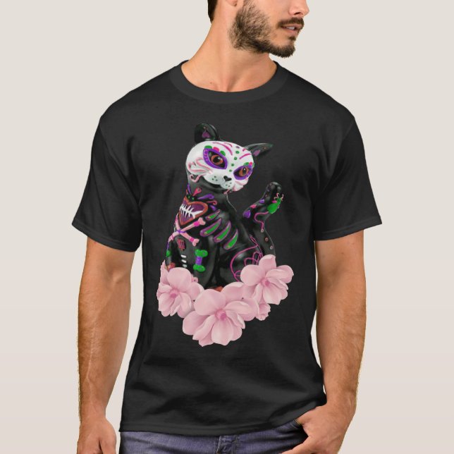 Camiseta Pullo De Flores Rosa De Gato De Azúcar Muerto (Anverso)