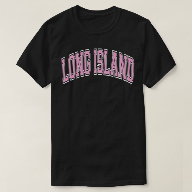 Camiseta Pullover de Tet rosa de Long Island NY Varsity Sty (Diseño del anverso)