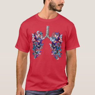 Camiseta pulmones mariposas azules anatomía acuarela