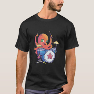 Camiseta Pulpito Colorido Pulpo Realista Tocando Tambor Lo