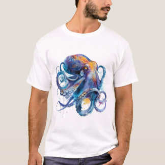 Camiseta Pulpito vibrante de acuarela — Arte oceánico coste