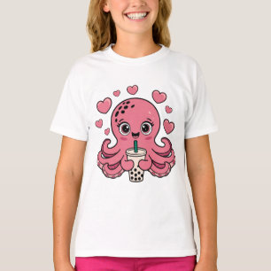 Camiseta Pulpo Adorable con Té de Burbujas – Amante de Boba