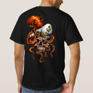 Camiseta Pulpo Ataca Cráneo de Capitán Náutico  