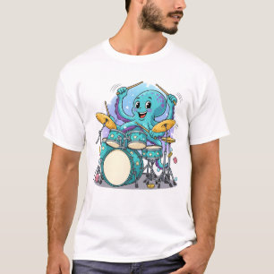 Camiseta Pulpo Baterista Dibujo Animado Divertido