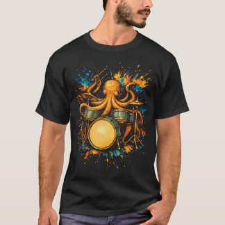 Camiseta Pulpo Baterista Tocando Tambores Divertida Roca