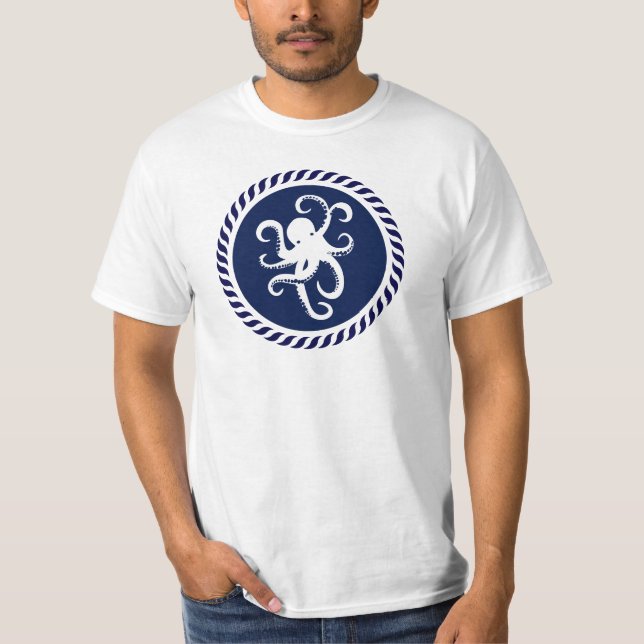 Camiseta Pulpo blanco sobre un círculo azul (Anverso)