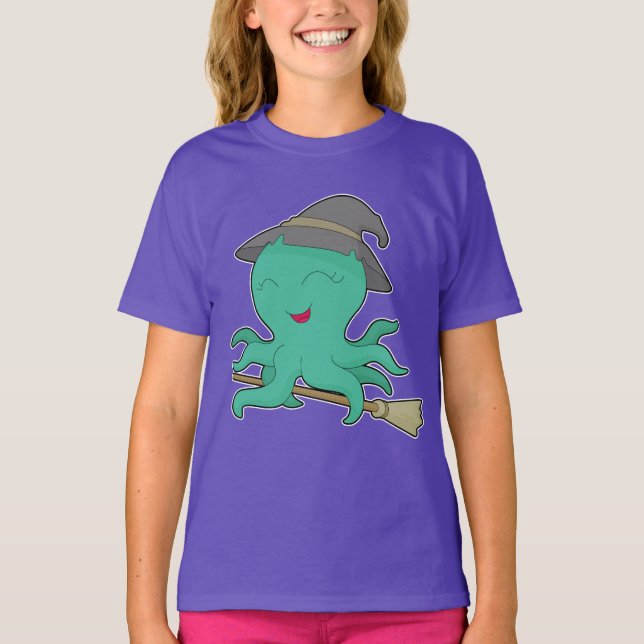 Camiseta Pulpo Bruja de Halloween (Anverso)