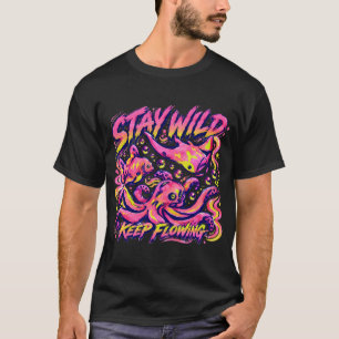 Camiseta Pulpo de neón del océano Mantén salvaje sigue fluy