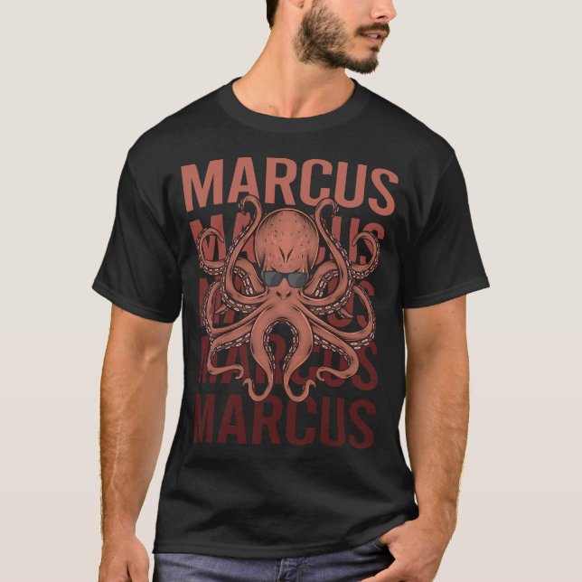 Camiseta Pulpo Divertido - Nombre Marcus (Anverso)
