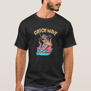 Camiseta Pulpo Esqueleto de Surfista de Catch Wave Tabla de
