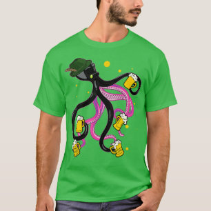 Camiseta Pulpo Feliz Con Cerveza Sombrero Alemán Divertido