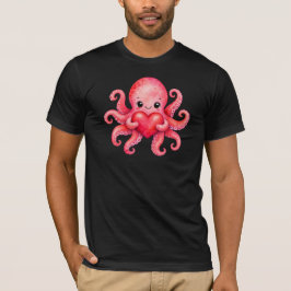 Camiseta Pulpo Kawaii Adorable Sosteniendo Corazón