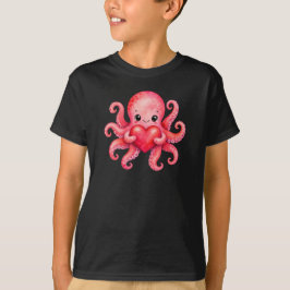 Camiseta Pulpo Kawaii Adorable Sosteniendo Corazón