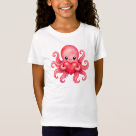 Camiseta Pulpo Kawaii Adorable Sosteniendo Corazón