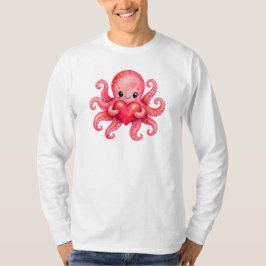 Camiseta Pulpo Kawaii Adorable Sosteniendo Corazón