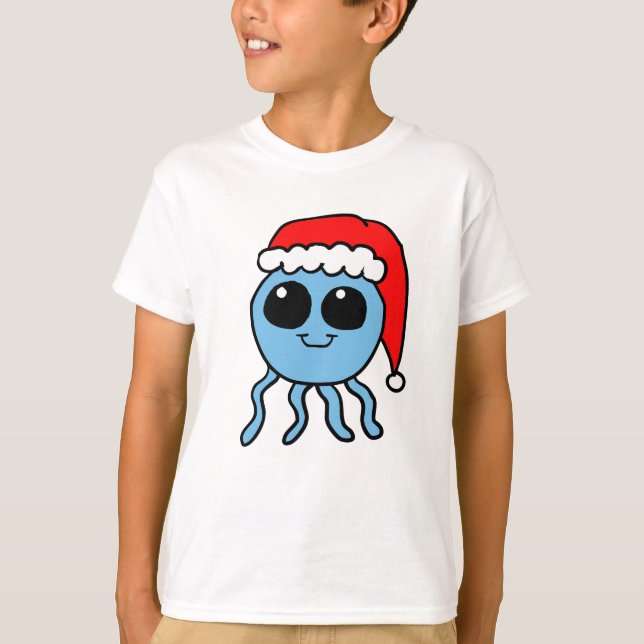 Camiseta Pulpo Kawaii con Gorro de Santa (Anverso)