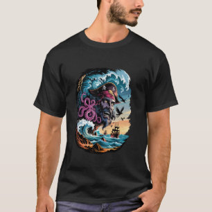 Camiseta Pulpo Kraken Pirata Tallado En Acantilado De Monta