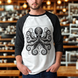Camiseta Pulpo Kraken Steampunk Ornate Negro