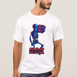 Camiseta Pump Up the Volume – Neon Skeleton Boombox Vibes