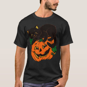 Camiseta Pumpkin and Black Cat Halloween Vintage Costume 