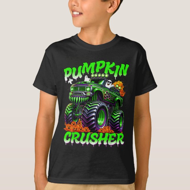 Camiseta Pumpkin Crusher Monster Truck Ghosts Halloween For (Anverso)