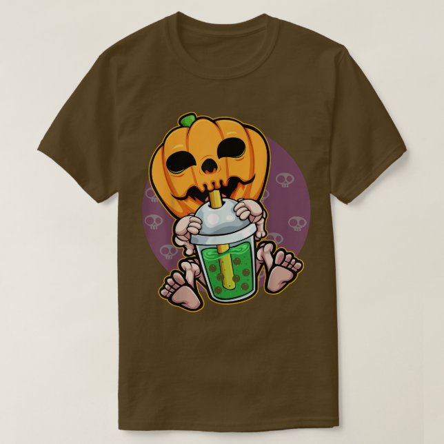 Camiseta Pumpkin Drinking Boba Lazy Halloween Costume Jack  (Diseño del anverso)