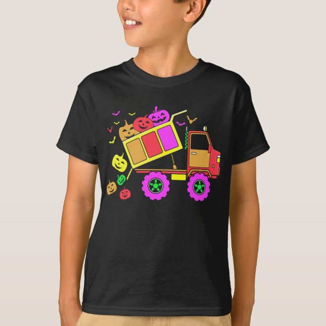 Camiseta Pumpkin Dump Truck Lazy Halloween Costume For Kid (Anverso)