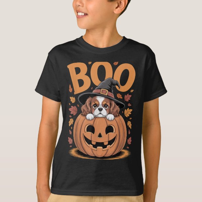 Camiseta Pumpkin Halloween Cavalier King Charles Spaniel  (Anverso)
