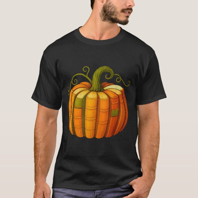 Camiseta Pumpkin Made Out Of Books Tee Reading Halloween Te (Anverso)