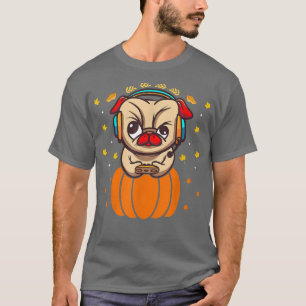 Camiseta Pumpkin Pug Acción de Gracias Video Juego Jugador