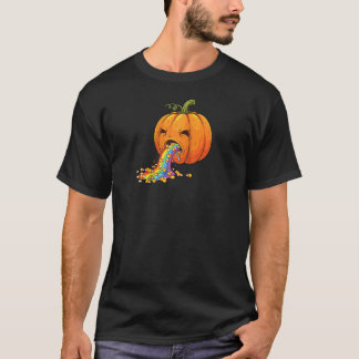 Camiseta Pumpkin Puking Candy Corn Rainbow Spooky Apparel H