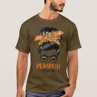 Camiseta Pumpkin Queen Pumpkin Messy Bun Fall Autumn Thanks