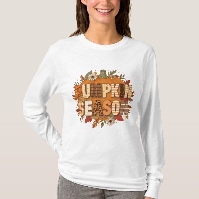 Camiseta  Pumpkin Season – Autumn Flowers & Cozy T-shirt (Anverso)