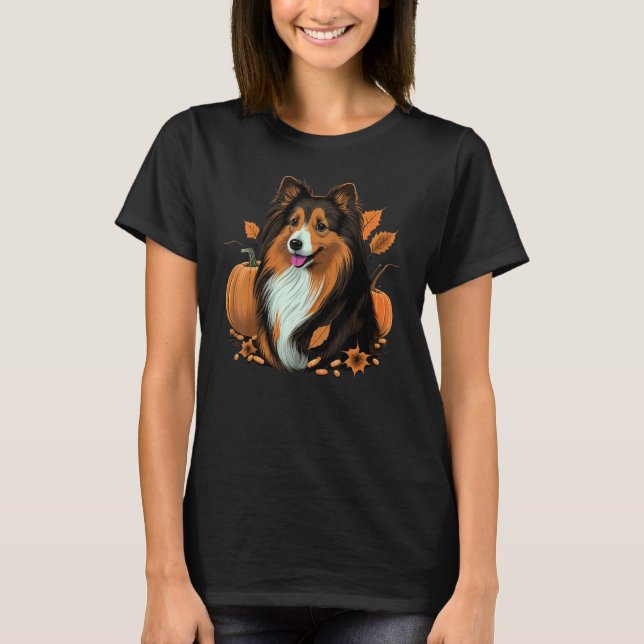 Camiseta Pumpkin Shetland Sheepdog costume on Sheltie Hallo (Anverso)