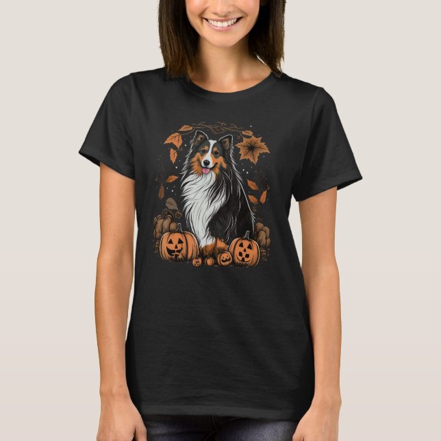 Camiseta Pumpkin Shetland Sheepdog costume on Sheltie Hallo (Anverso)