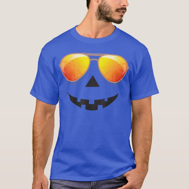 Camiseta Pumpkin Shirt Halloween Sunglasses Spider Web Tric (Anverso)