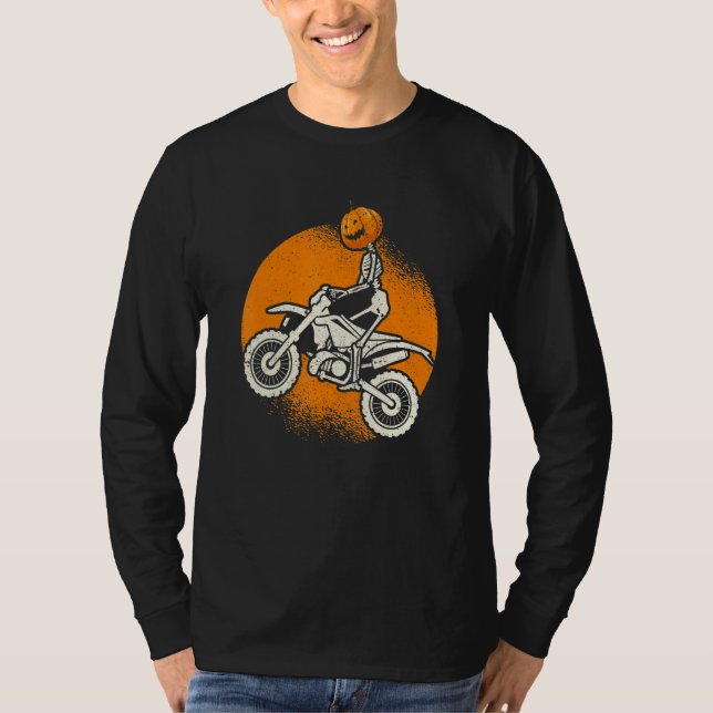 Camiseta Pumpkin Skeleton Dirt Bike Rider Halloween Motocro (Anverso)