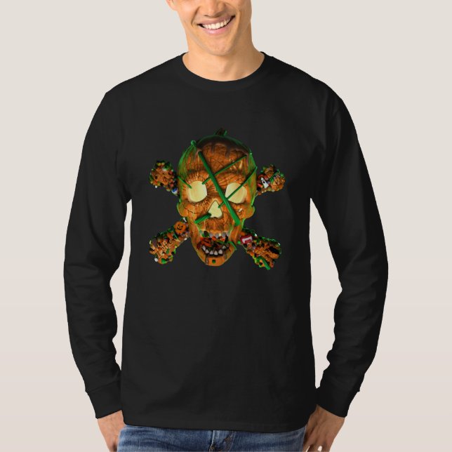 Camiseta Pumpkin Skull Cross Bone Halloween Candy Tattoo Ch (Anverso)