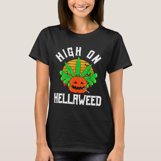 Camiseta Pumpkin Smoking Weed Costume Retro Funny Halloween (Anverso)