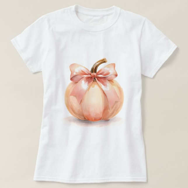 Camiseta Pumpkin With Pink Bow Halloween  (Diseño del anverso)