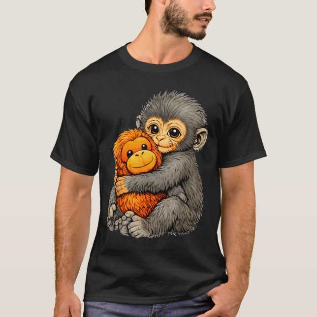 Camiseta Punch monkey funny cute baby animal hugging plush  (Anverso)
