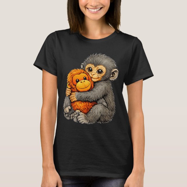 Camiseta Punch monkey funny cute baby animal hugging plush  (Anverso)