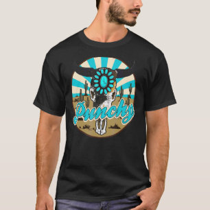 Camiseta Punchy Piel de vaca Bull Skull Turquoise Gemstone 