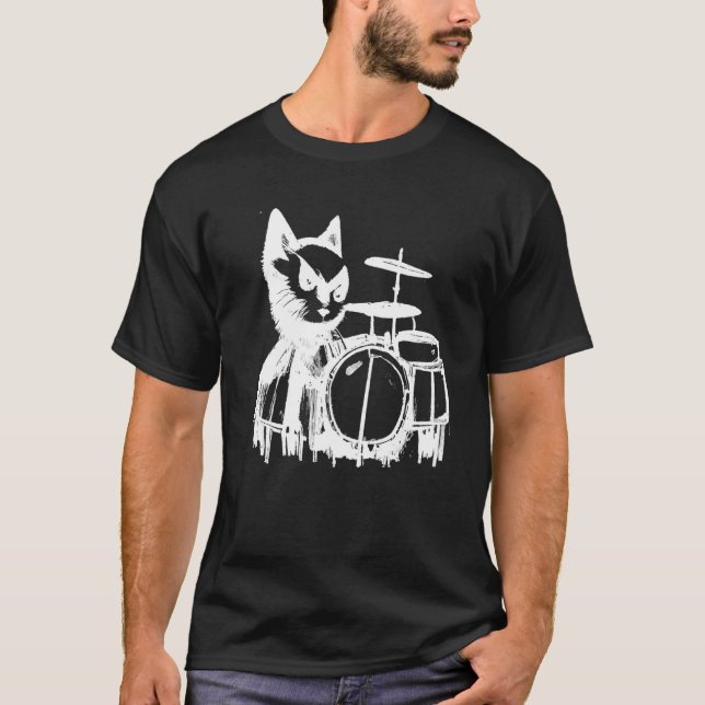 Camiseta Punk Cat Playing Drums (Anverso)