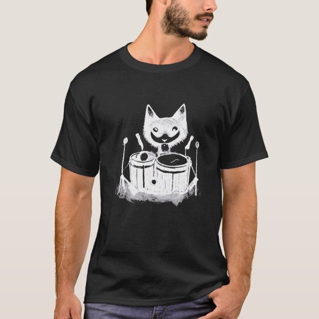Camiseta Punk Cat Playing Drums  6 (Anverso)