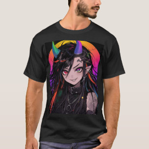 Camiseta Punk de de Gótico con cuerno de arcoiris, Chica a